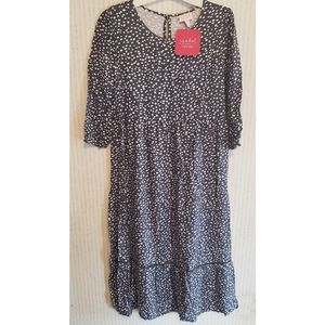 Maternity Dress Spotted Gray Tie Back Medium